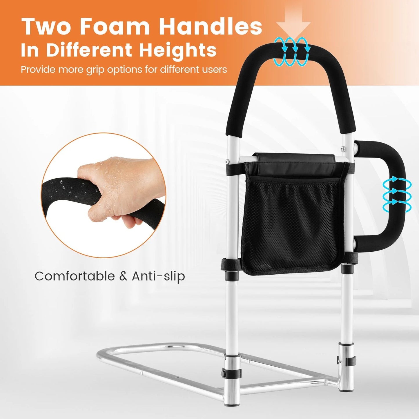 Bed Rail with Dual Handrail for Elderly Adults Support up to 300 LBS