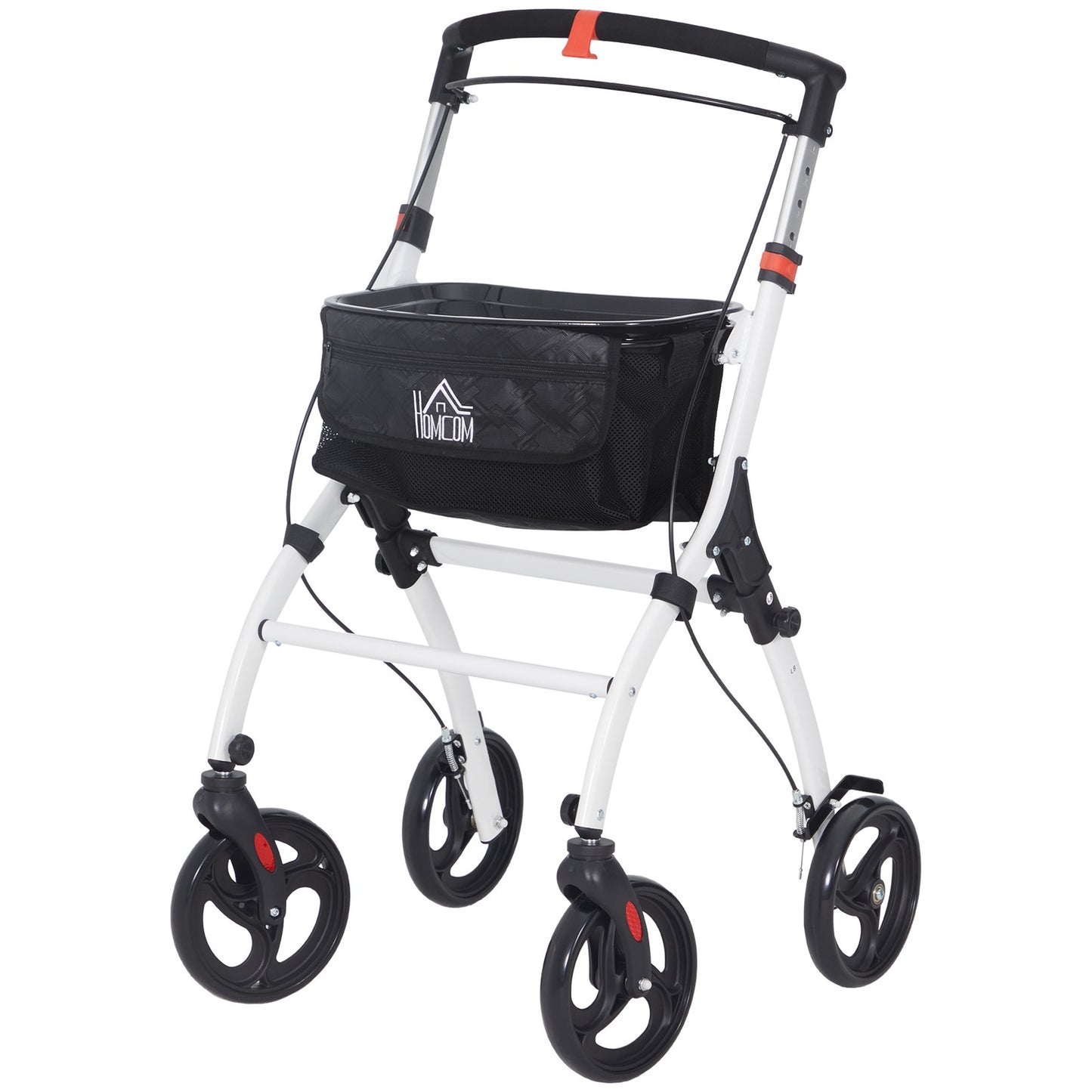 Folding Rollator Walker with Bag, Tray, Adjustable Height, for Seniors, White