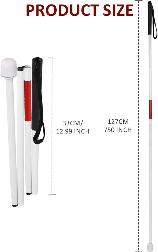 Folding Blind Cane, 127Cm / 50Inch Folding Walking Stick, Aluminium Alloy Walk Stick for Blind