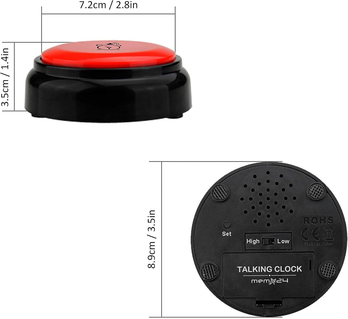 Talking Button Alarm Clock for the Blind and Visually Impaired, Elderly & Dementia Sufferers. English Male Voice Announces Time/Day/Date, Volume Control Switch, Batteries Included.