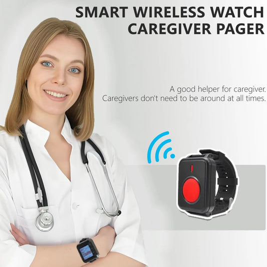 Wireless Emergency Call Button & Caregiver Pager Watch — SOS Alert