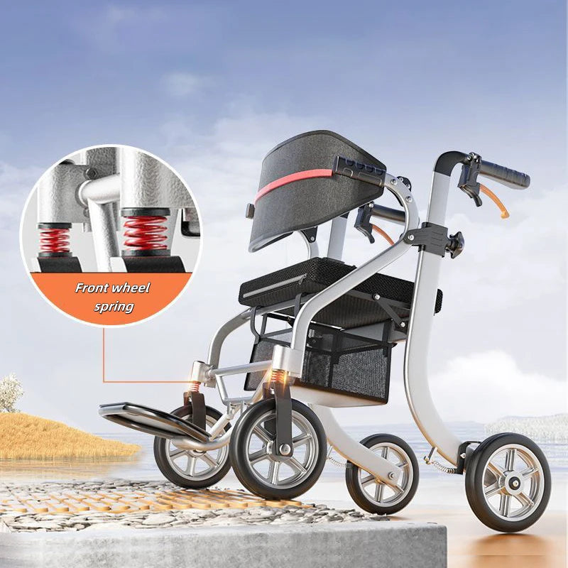 Ultra-Light Travel Trolley Walker with Seat — Multi-Function Rollator