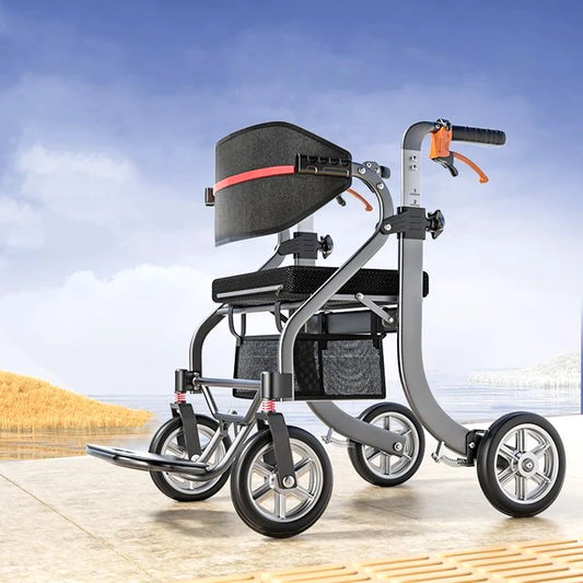 Ultra-Light Travel Trolley Walker with Seat — Multi-Function Rollator