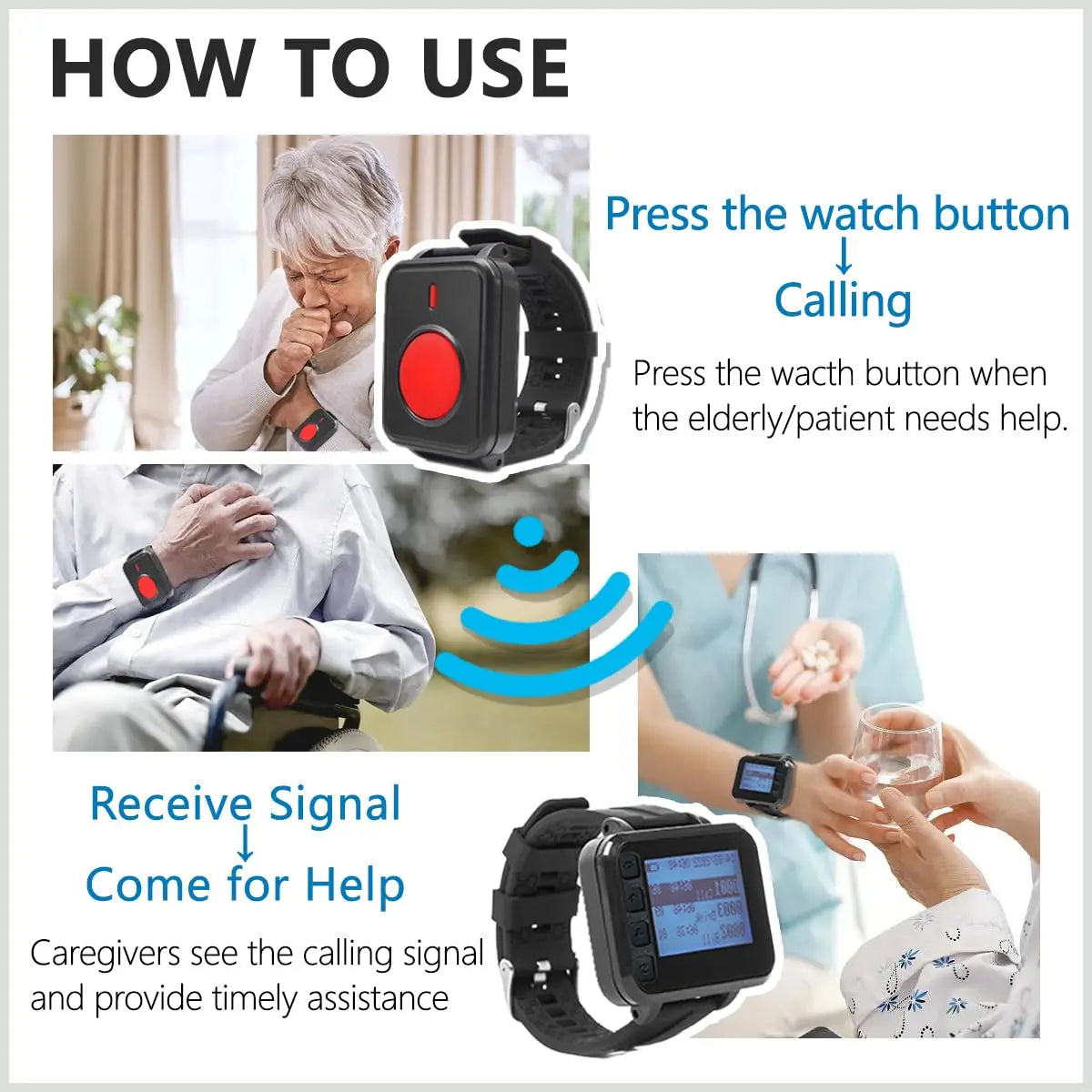 Wireless Emergency Call Button & Caregiver Pager Watch — SOS Alert