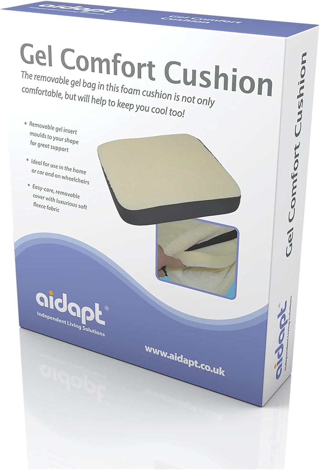 Gel Cushion with Removable Fleece Cover. Wheelchair, Scooter, Mobility, Pressure Relieving Seat Cushion, Chair, Sofa, Mobility, Elderly, Support, Comfort, Memory Foam Layer