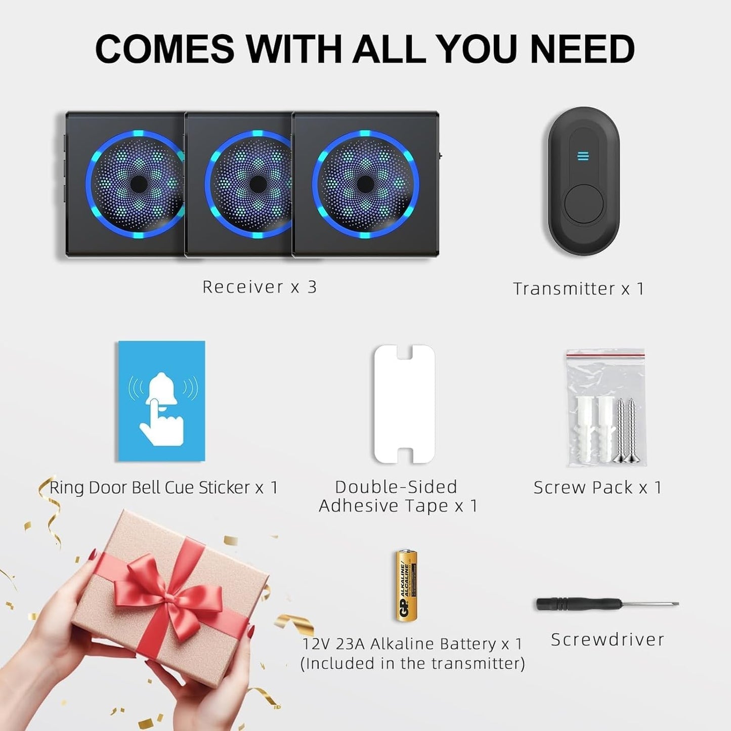 Flashing Doorbells for Deaf, 1000Ft Plug in Door Bell Wireless, Loud Doorbells with 5 Adjustable Volume, IPX5 Waterproof Button, Dual Sensory Alerts for Elderly/Seniors/Visually Impaired