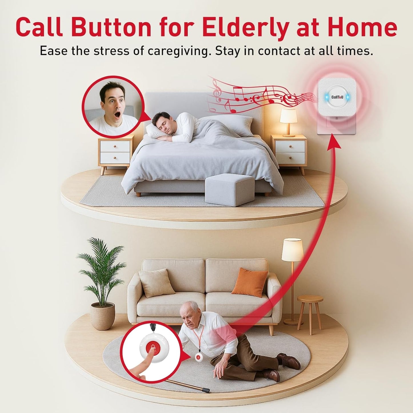 Wireless Personal Alarms for Elderly Call Button Panic Alarm 500Ft Nurse Call Bell Patient SOS System for Home/Personal Caregiver Pager with 1 UK Plug-In Receiver 2 Waterproof Buttons