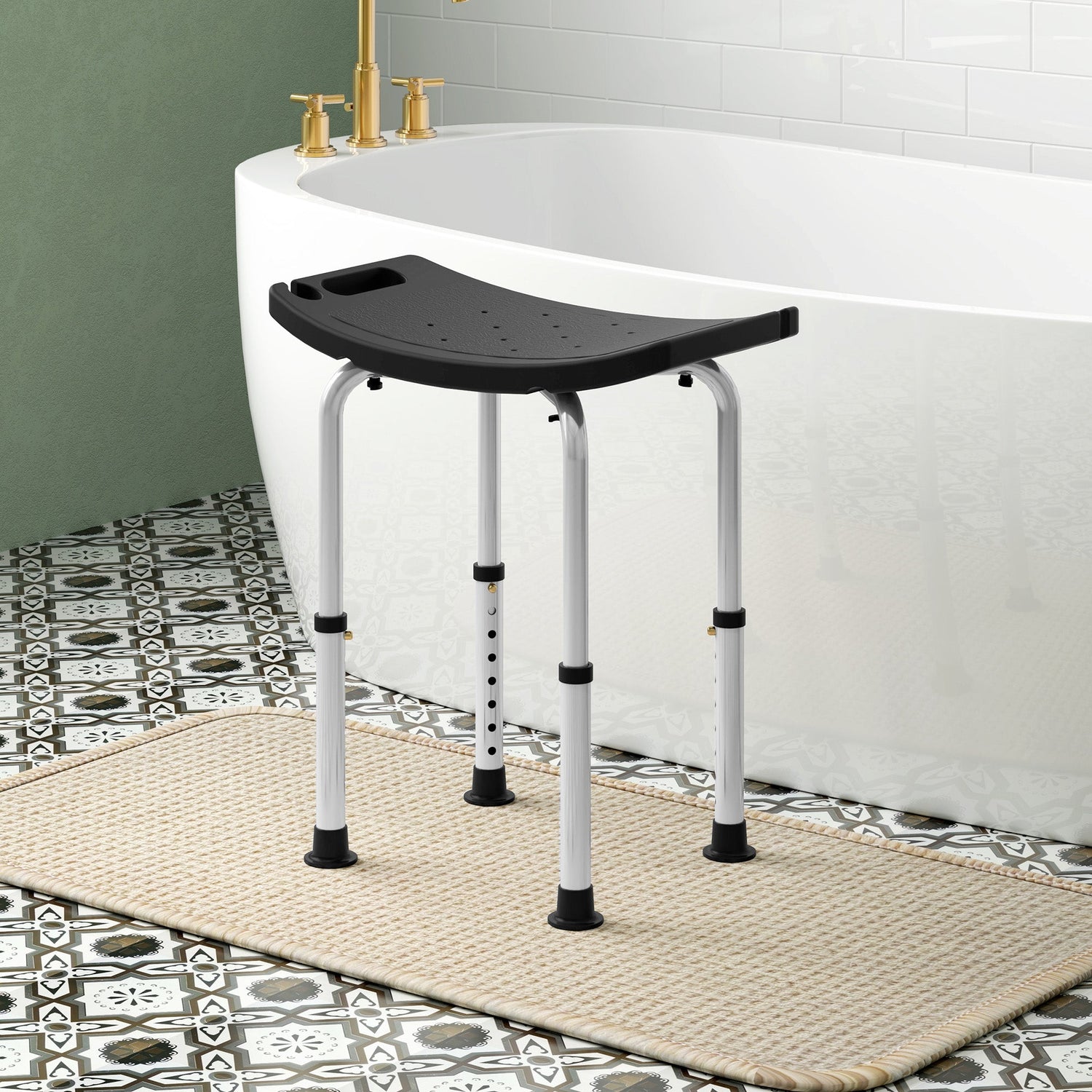 Height Adjustable Shower Stool W/ Non-Slip Foot Pads for Elderly Disabled