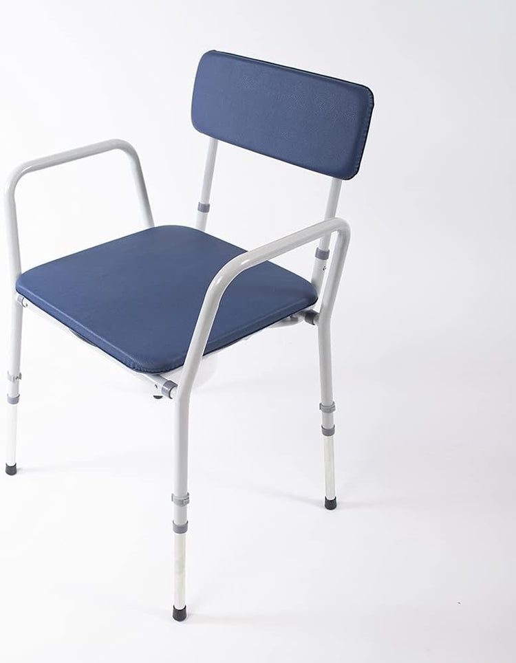 Compact Dovedale Commode with Seat & Backrest, Medium, Modern & Discreet, Height Adjustable to Suit User - Blue and White