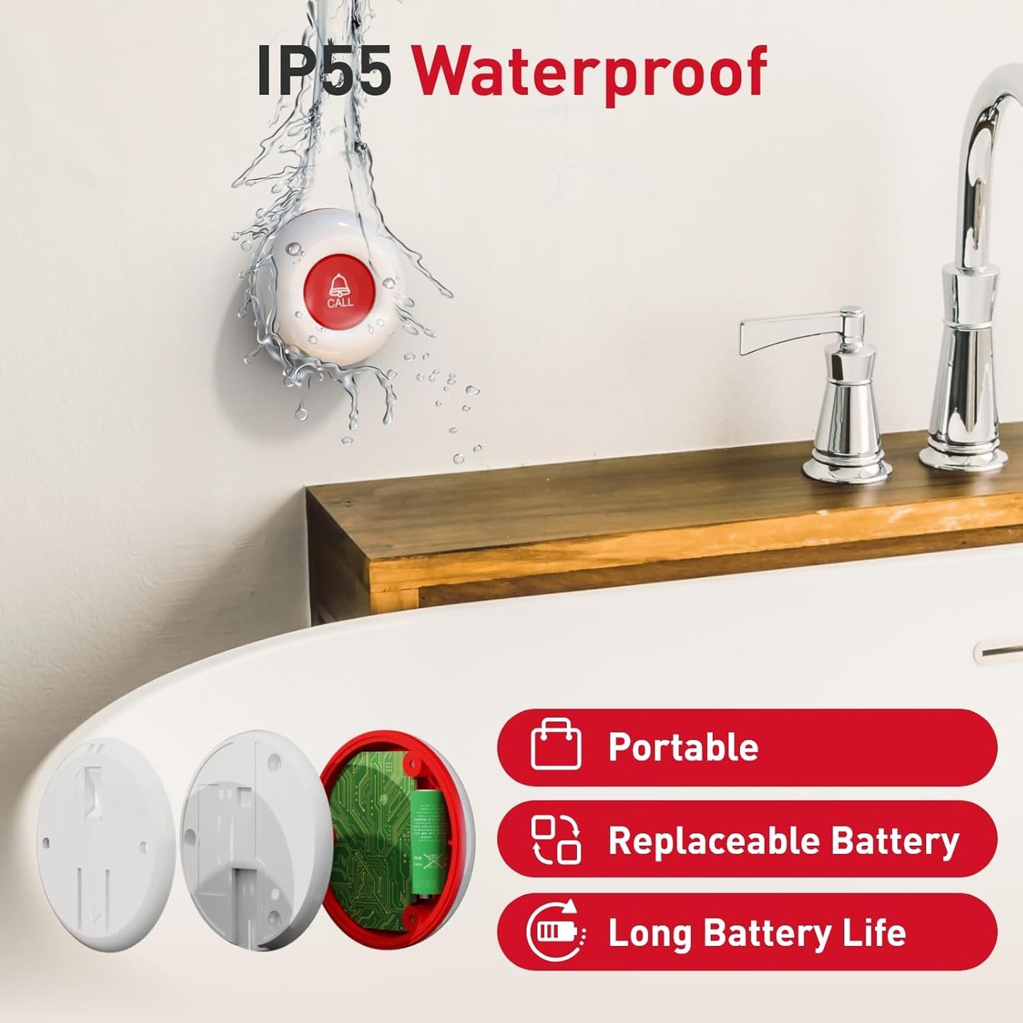 Wireless Personal Alarms for Elderly Call Button Panic Alarm 500Ft Nurse Call Bell Patient SOS System for Home/Personal Caregiver Pager with 1 UK Plug-In Receiver 2 Waterproof Buttons