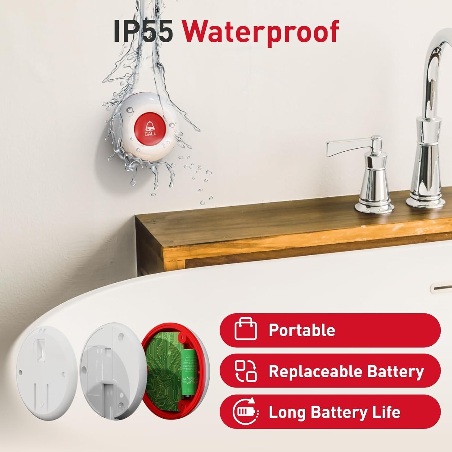 Wireless Personal Alarms for Elderly Call Button Panic Alarm 500Ft Nurse Call Bell Patient SOS System for Home/Personal Caregiver Pager with 1 UK Plug-In Receiver 2 Waterproof Buttons