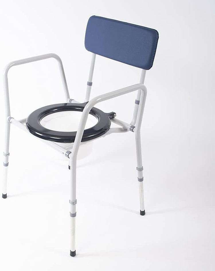 Compact Dovedale Commode with Seat & Backrest, Medium, Modern & Discreet, Height Adjustable to Suit User - Blue and White