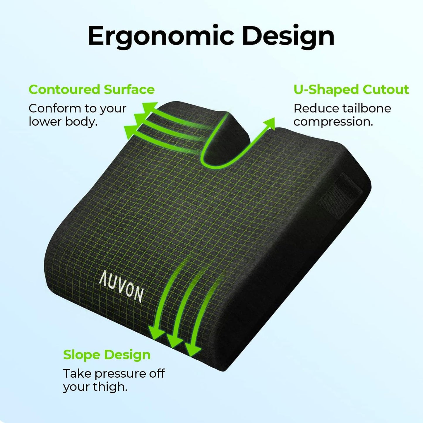 Wheelchair Seat Cushions for Sciatica, Back, Coccyx, Pressure Sore and Ulcer Pain Relief, Memory Foam Pressure Relief Cushion with Detachable Safety Strap, Breathable & Waterproof Fabric