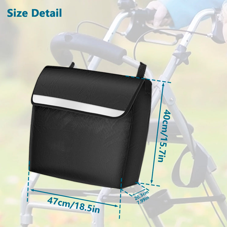 Wheelchair Bag Waterproof Wheelchair Pouch with Secure Reflective Strip Large Capacity Multifunctional Disabled Aid Carry Bag