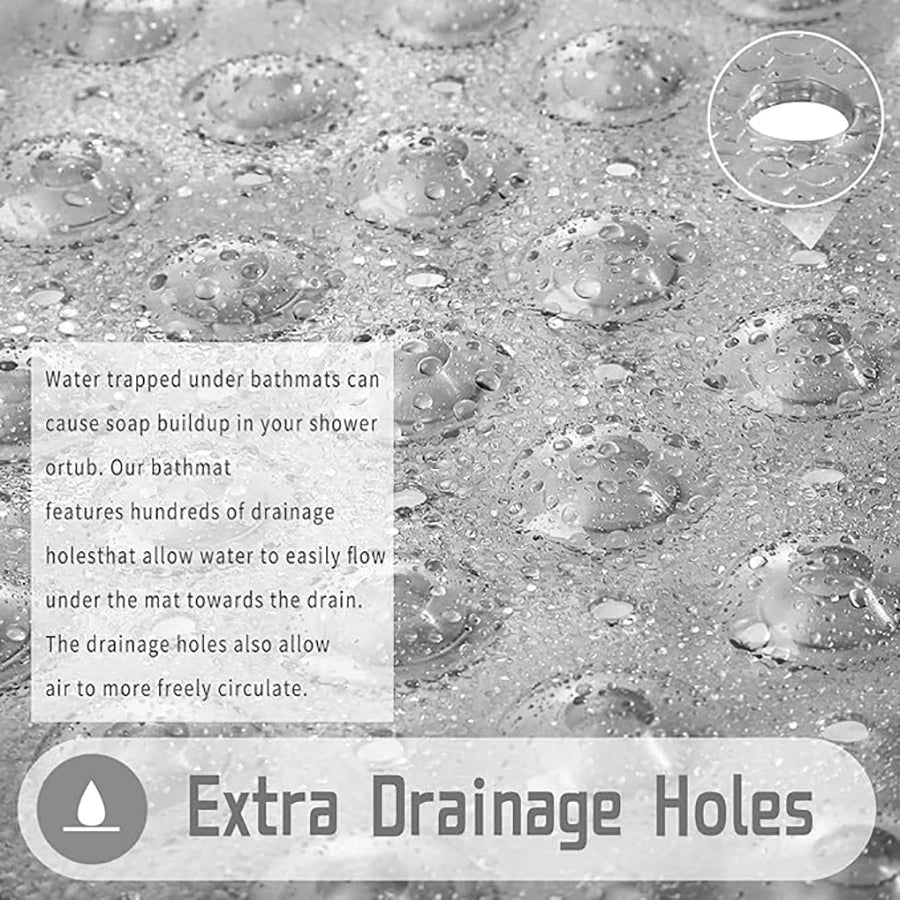 Square Bath Mat, Non-Slip Bath Mat with Suction Cups, Bath Mat, Drainage Holes, Machine Washable