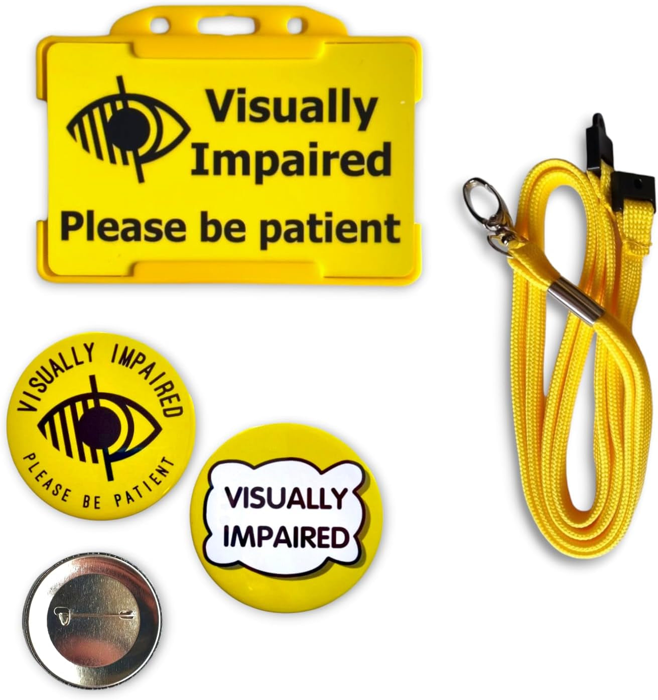 Visually Impaired Alert and 2 Badges- Visual Impairment - Blind - Hidden Disability ID Card - Lanyard - Disability Awareness