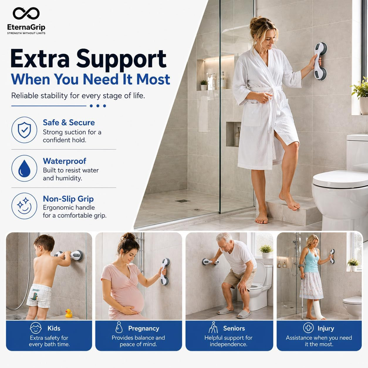 Suction Grab Rails for Bathroom – Shower Handle for Elderly, Strong Locking Suction Shower Grab Rail, Bathroom Safety Hand Rail, Portable Bath Handle for Shower & Bathroom Support