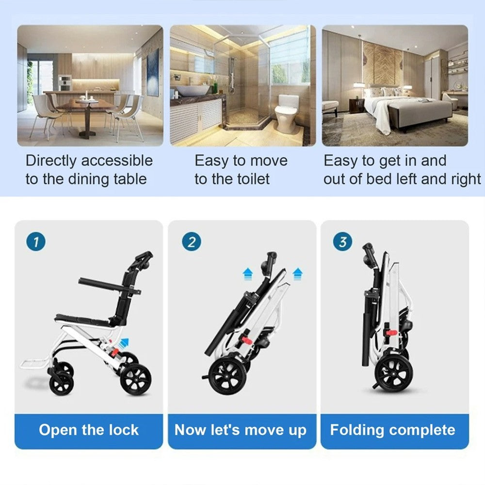 Folding Wheelchair Lightweight Portable Wheelchair with Adjustable Safety Strap
