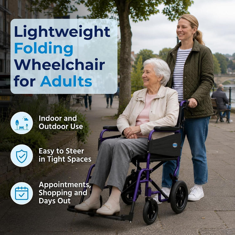 Compact Lightweight Wheelchair for Adults, Folding Wheelchair - Purple