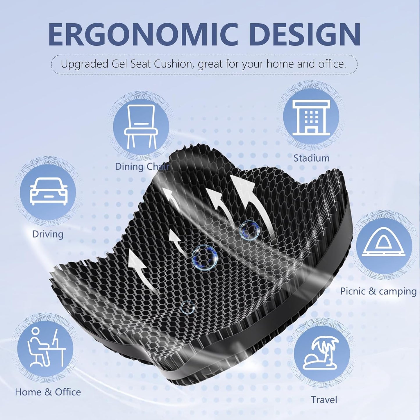 Gel Seat Cushion for Office Chair, Car Seat Cushion Chiar Ergonomic Anti-Slip Gel Non-Slip Seat Back Butt Support Cushion, Tailbone, Sciatica Long Sitting Tailbone Pain Relief