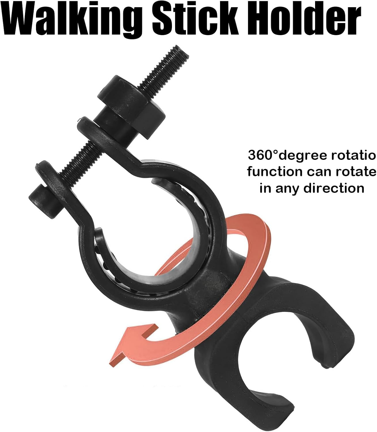 2Pcs Walking Stick Holder, Crutch Holder for Mobility Scooter with 360 Degree Rotatable Clip, Walking Stick Holder for Mobility Scooter, Easy Attach Mobility Scooter Accessories UK