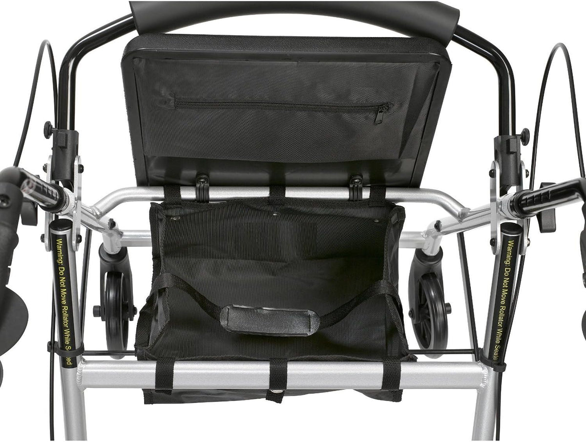 Ultra Lightweight Folding Rollator Wheeled Walker Walking Frame with Brakes, Seat and Bag - Only 5.8Kg, 15Cm Wheels - Choice of Colours (Silver)