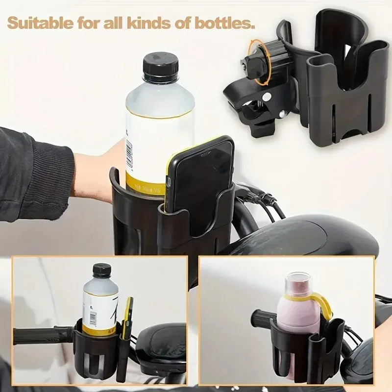 2-In-1 Universal Stroller Water Cup Holder with Phone Holder, Universal Bottle Holder for Wheelchair Stroller Accessories