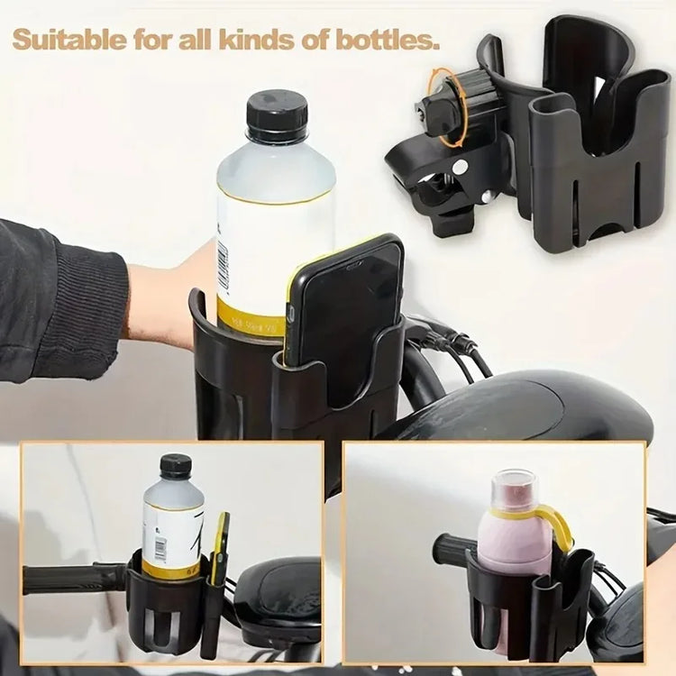 2-In-1 Universal Stroller Water Cup Holder with Phone Holder, Universal Bottle Holder for Wheelchair Stroller Accessories