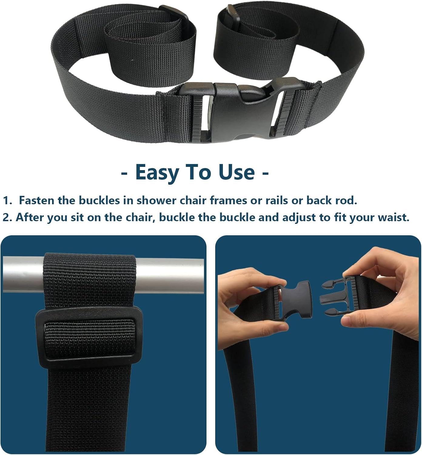 Elderly Shower Chair Seat Anti-Slip Belt, Bath Bench Buckle Strap Nursing Care Supplies for Disabled Bedridden Patient (1.5"W, Black)