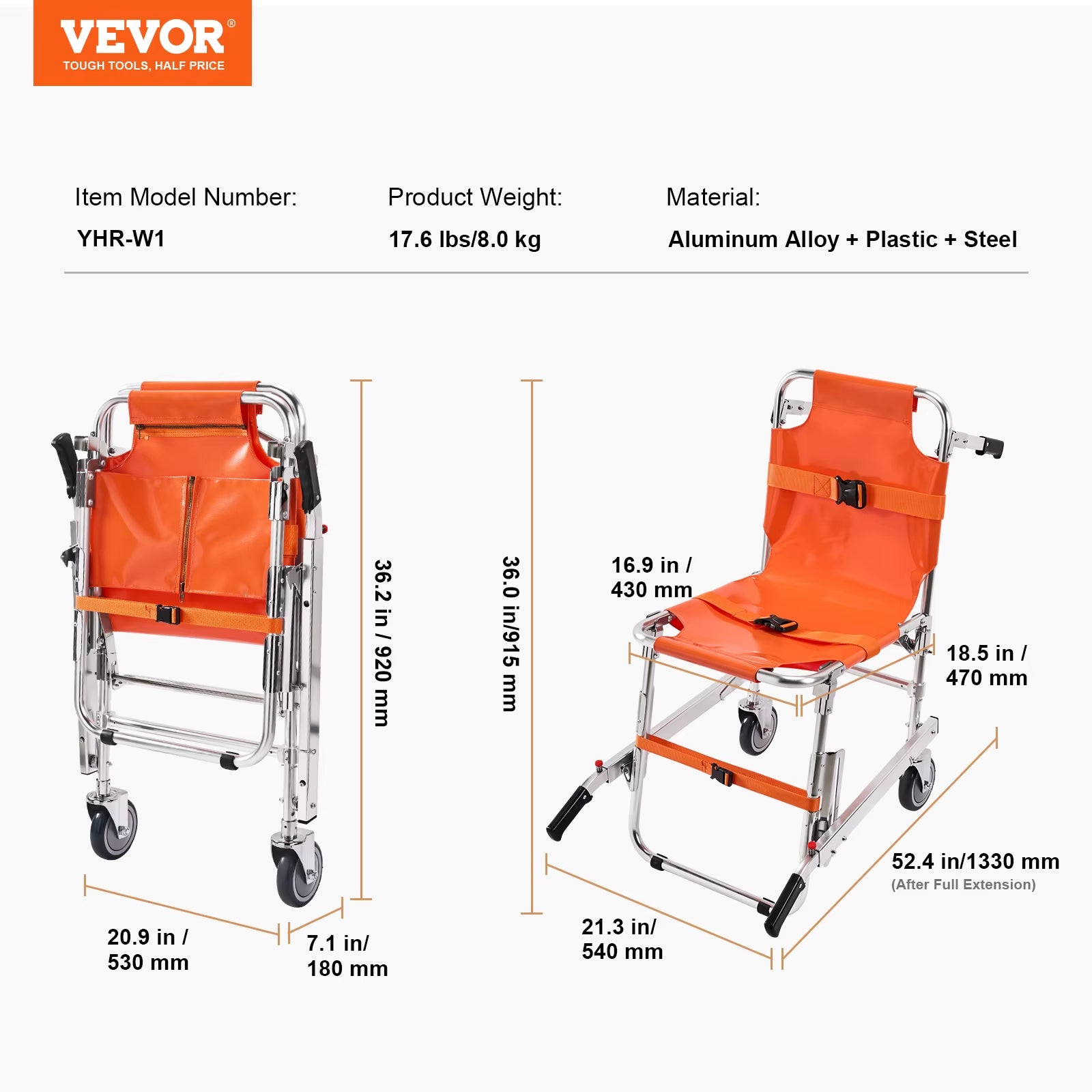 350Lbs EMS Stair Climbing Chair Foldable Stair Wheelchair Ambulance Firefighter Evacuation Use for Elderly Disabled