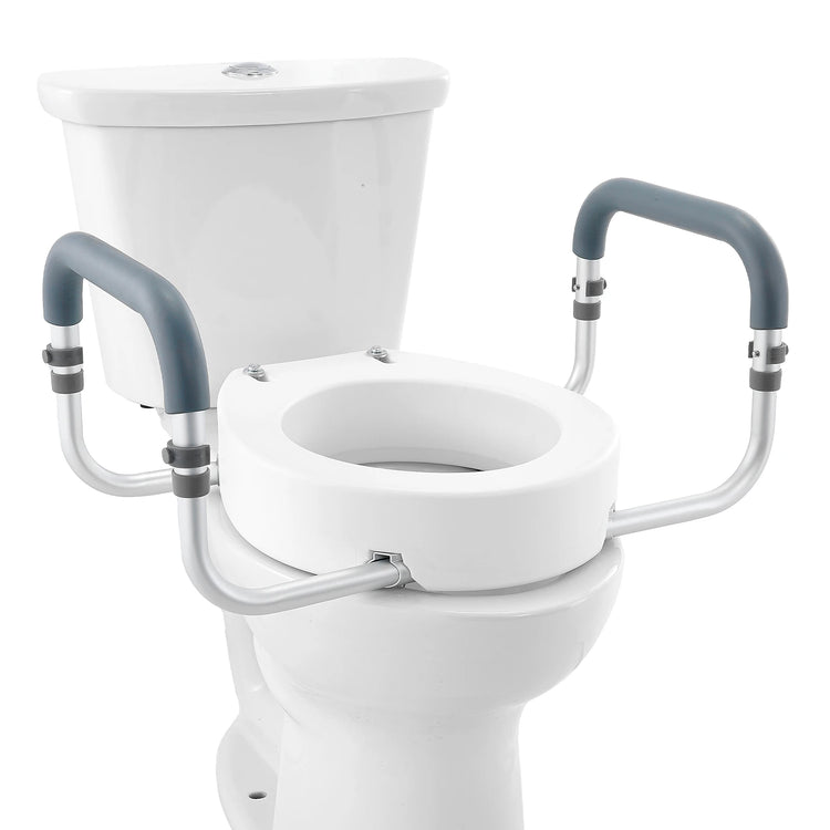 Succebuy Raised Toilet Seat 3.5" Height Raised 300 Lbs Weight Capacity for Standard round Toilet Aluminum Handrail