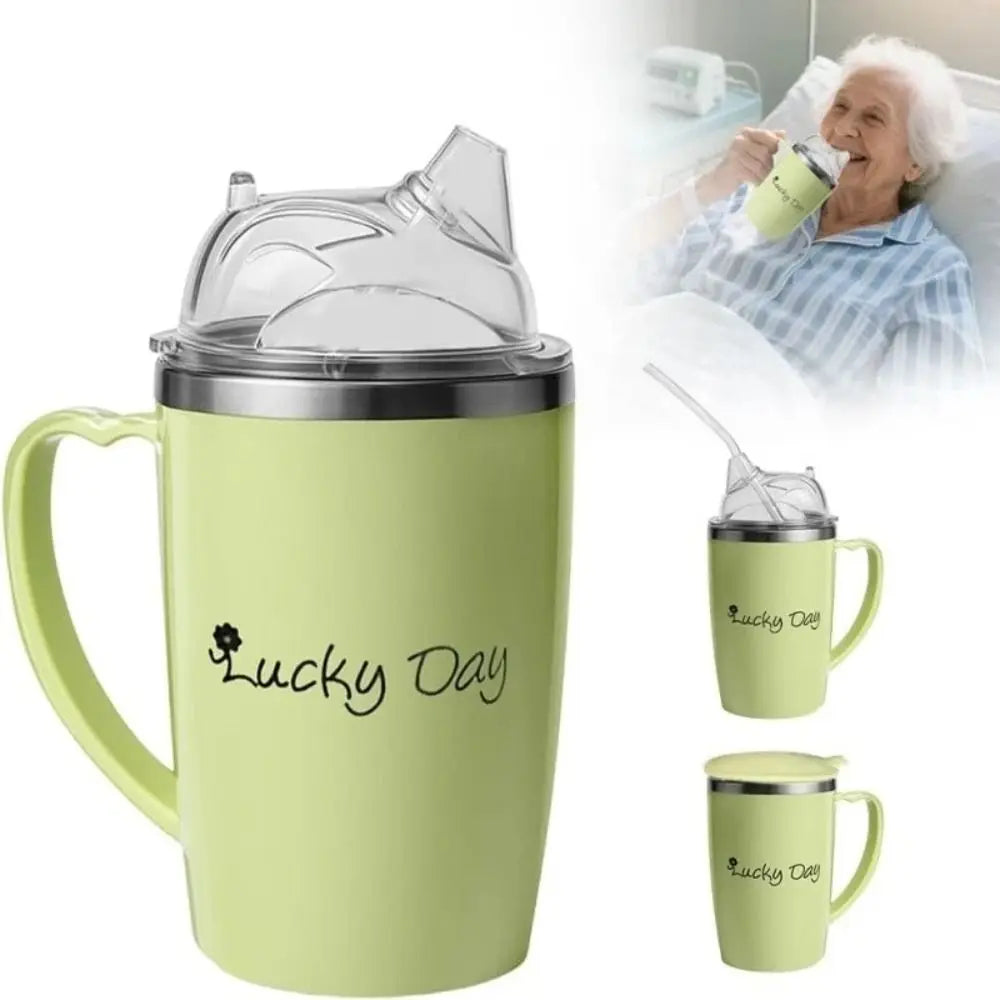 Creative 350Ml Drinking Aids Sippy Cup Stainless Steel anti Choke Straw Cup Easy-Clean Spill Proof Elderly Feeding Cup