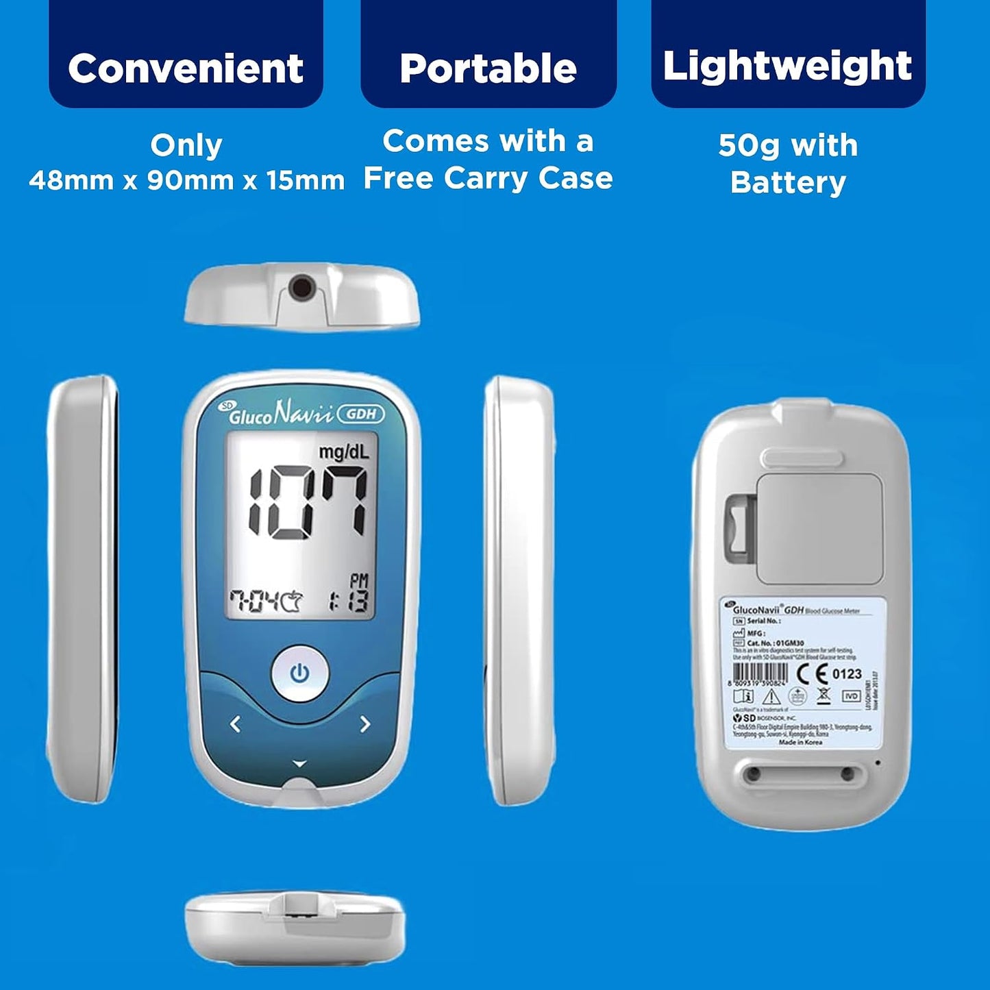 Gluconavii Blood Glucose Monitor Kit | Blood Sugar Monitor with Test Strips & Lancets | Diabetes Testing Kit | Blood Glucose Monitoring System for Home & Travel Use