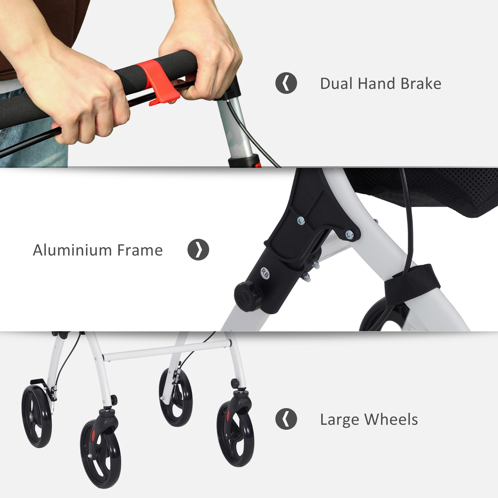 Folding Rollator Walker with Bag, Tray, Adjustable Height, for Seniors, White