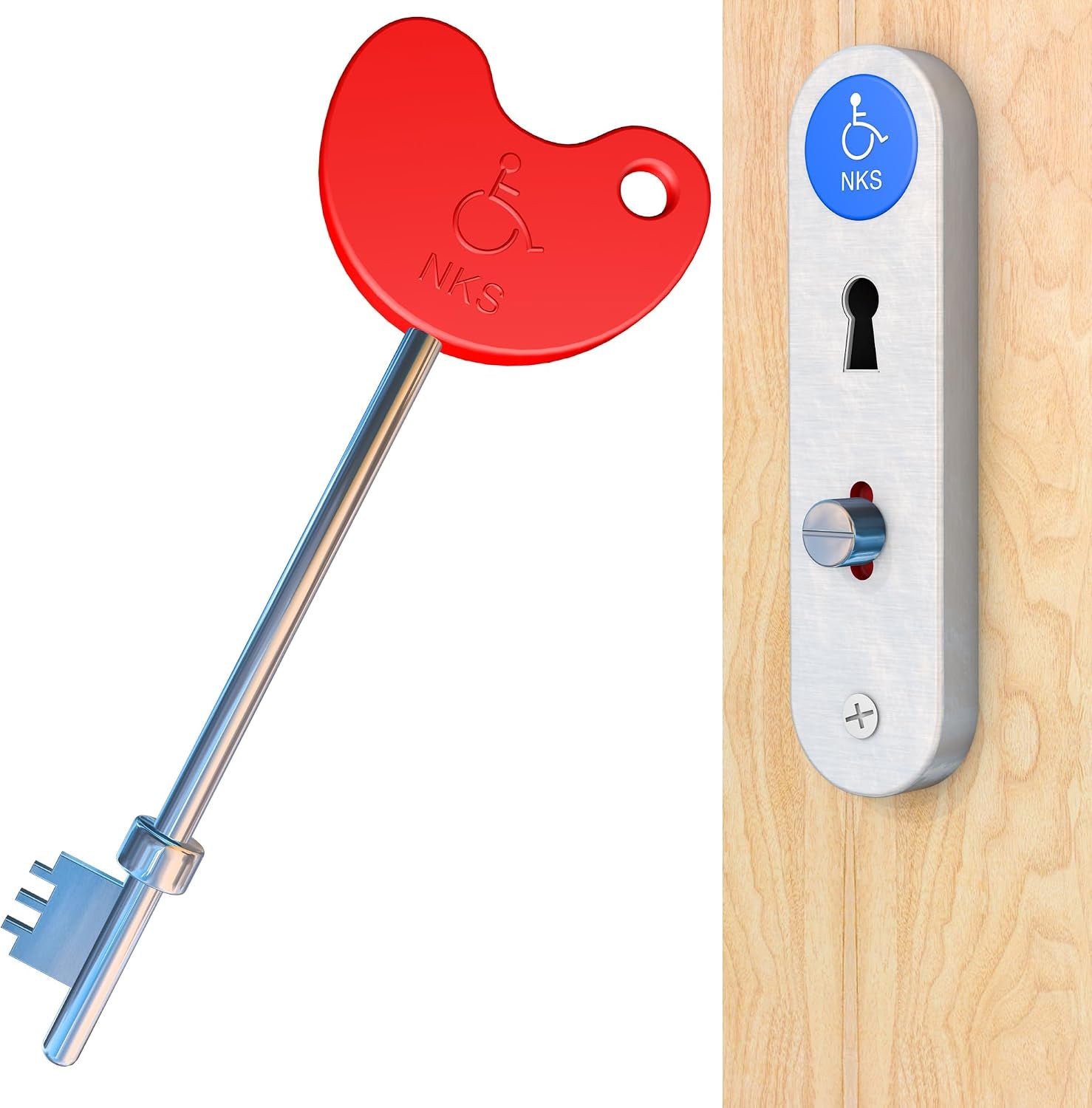 NKS Radar Key with Easy Grip for Disabled Access | Red Plastic Head with Braille, Steel Key – Unlocks 10000+ Secure Toilets across UK