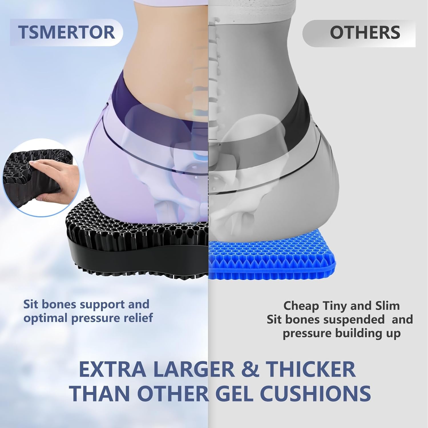 Gel Seat Cushion for Office Chair, Car Seat Cushion Chiar Ergonomic Anti-Slip Gel Non-Slip Seat Back Butt Support Cushion, Tailbone, Sciatica Long Sitting Tailbone Pain Relief