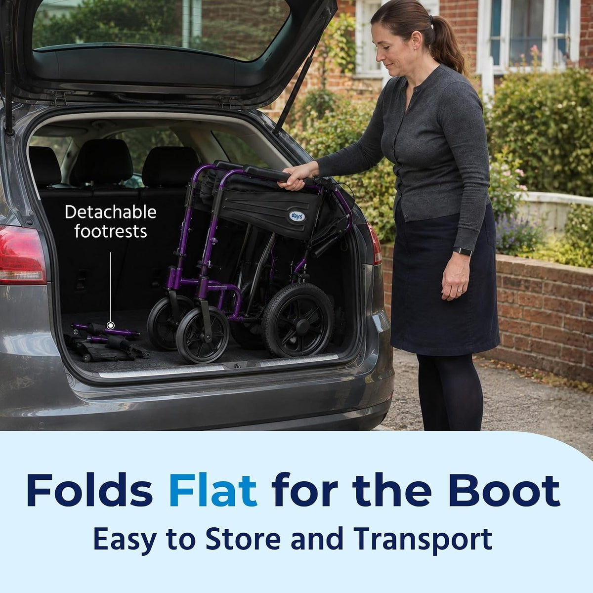 Compact Lightweight Wheelchair for Adults, Folding Wheelchair - Purple