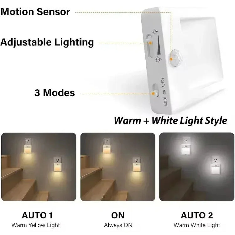 EU US UK AU Plug LED Motion Sensor Night Lights Living Room Auto Dusk Dawn Wireless Warm White Cabinet Lamp Decor Lighting