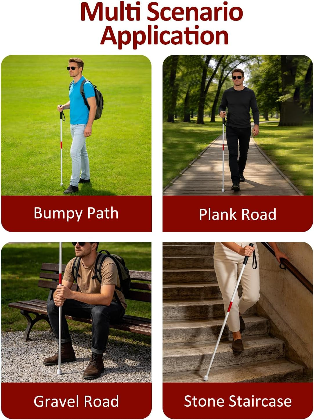 Folding Blind Cane, 127Cm / 50Inch Folding Walking Stick, Aluminium Alloy Walk Stick for Blind