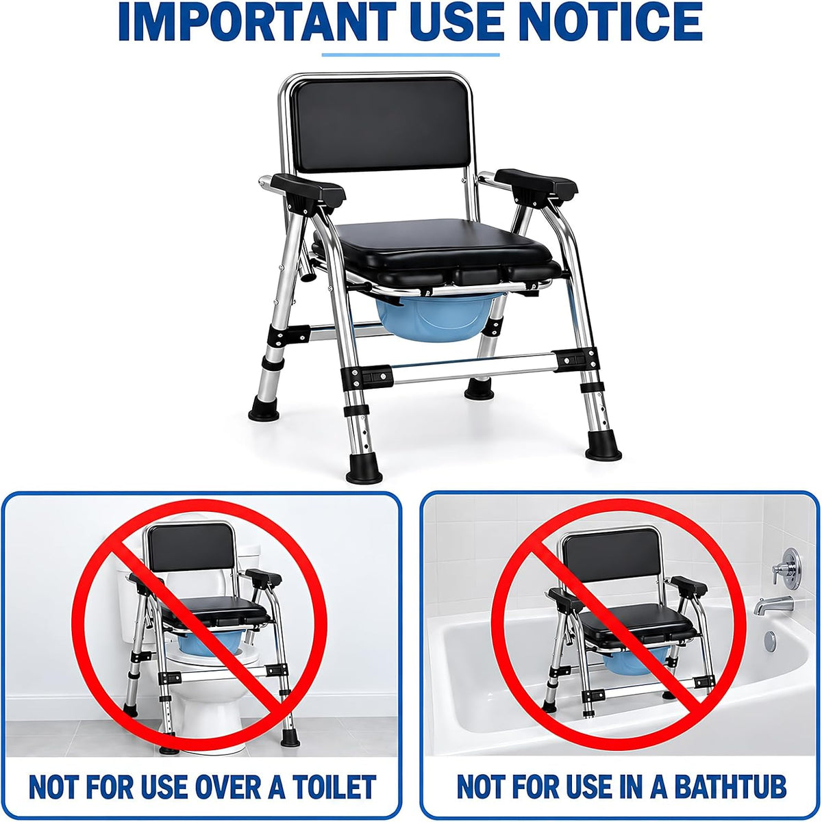 Bedside Commode Toilet Chair, Folding, Padded, Height Adjustable