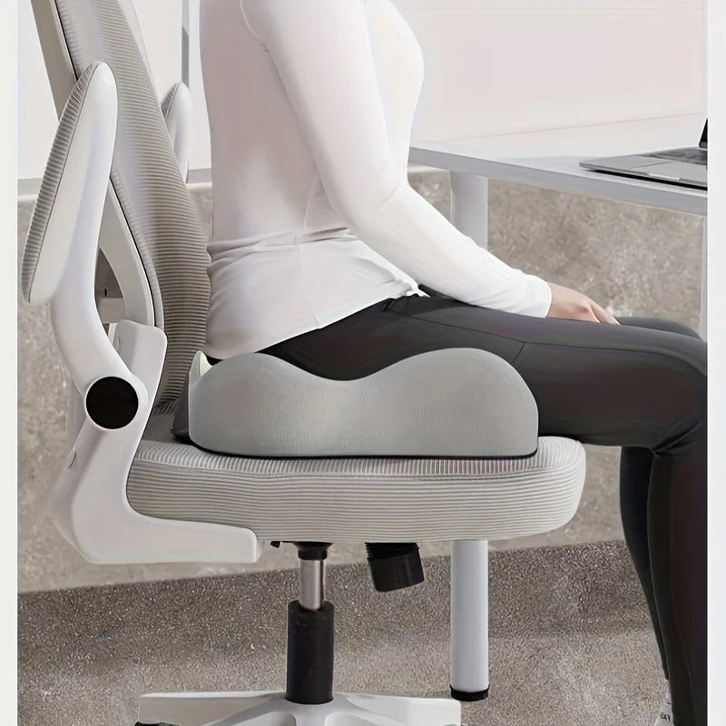 1Pc Ergonomic Seat Cushion - 3-Zone Memory Foam Support, Tructured Base, Light Green/Grey for Office/Car/Wheelchair Use