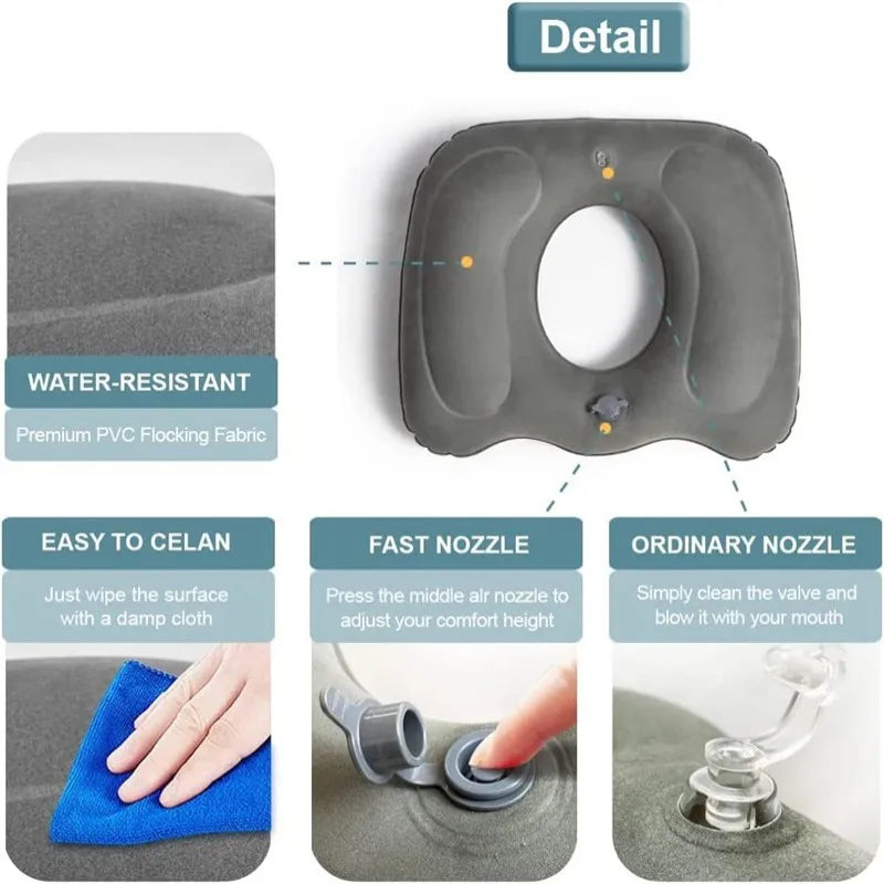 Inflatable Donut Seat Cushion — Adjustable Firmness