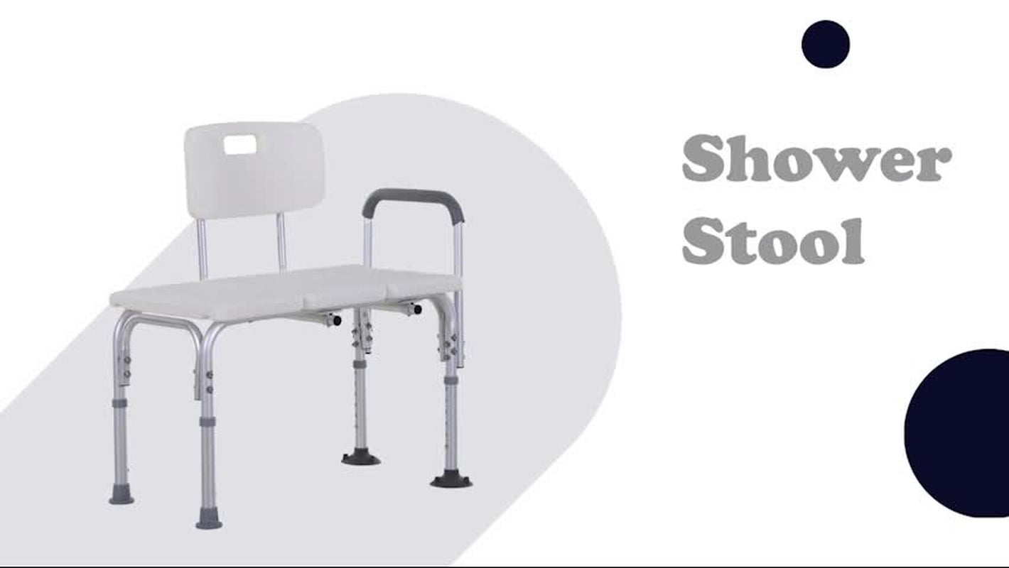 Non Slip Bath Transfer Bench for Elderly with Adjustable Height 300Lbs Capacity