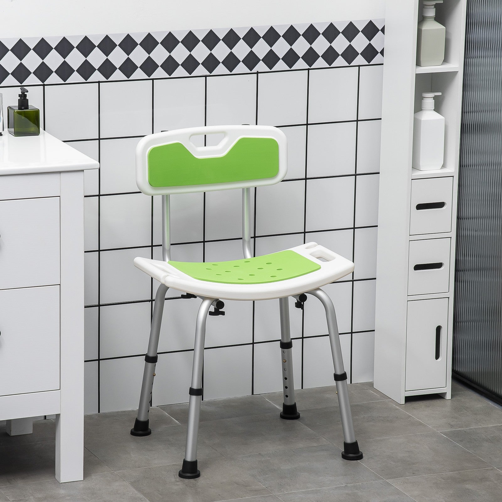 HOMCOM Shower Stool for Elderly Disabled Adjustable Shower Stool Green