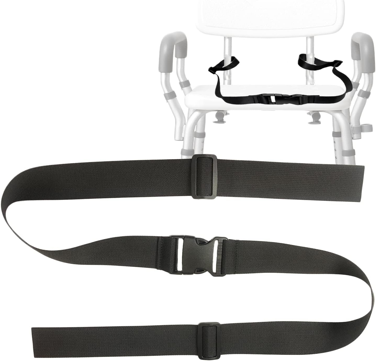Elderly Shower Chair Seat Anti-Slip Belt, Bath Bench Buckle Strap Nursing Care Supplies for Disabled Bedridden Patient (1.5"W, Black)