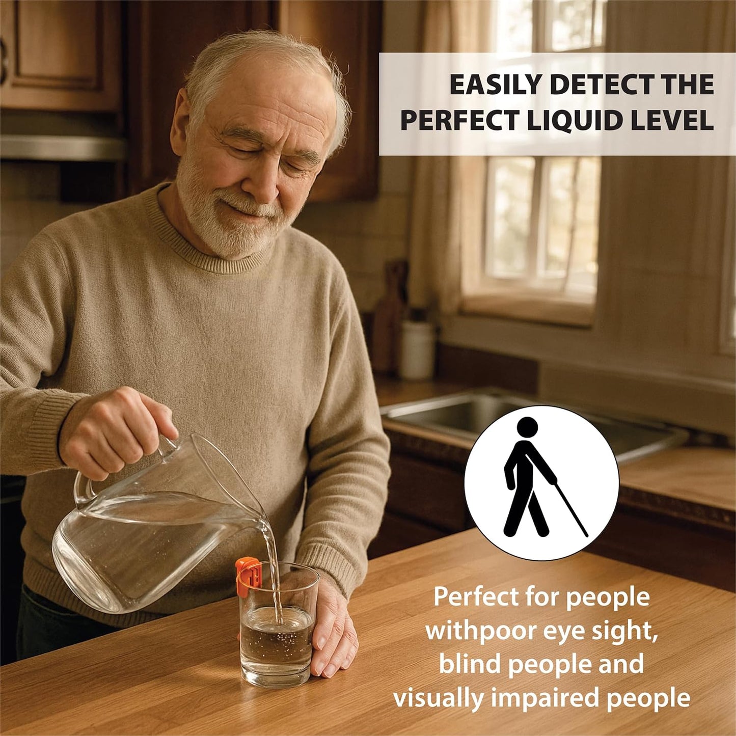 Liquid Level Indicator with Loud Audible Vibrating Alarm to Signal Cup Mug Full for Use by Blind and Visually Impaired Usersorange