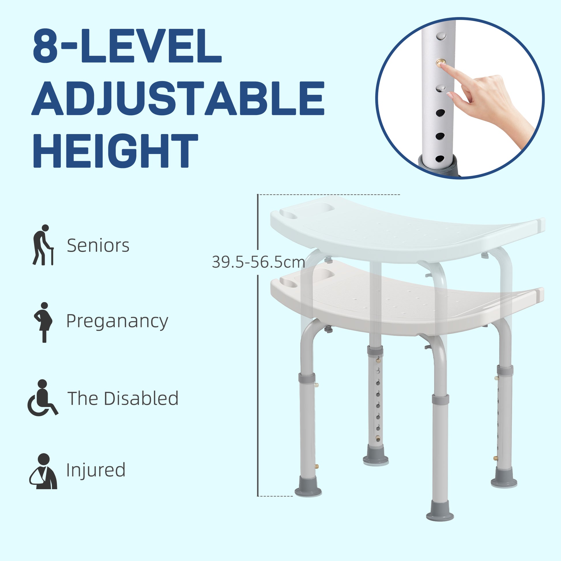 Height Adjustable Shower Stool W/ Non-Slip Foot Pads for Elderly Disabled