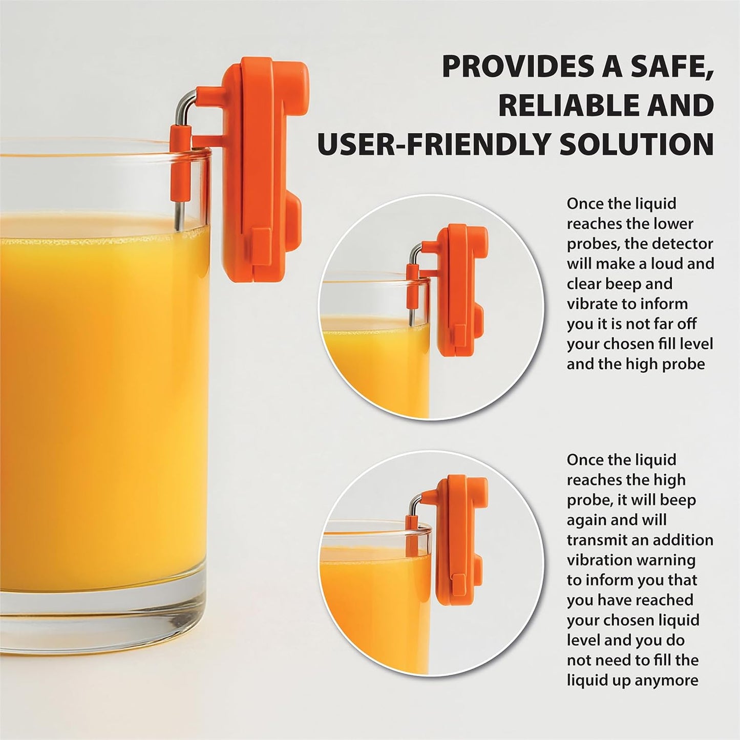 Liquid Level Indicator with Loud Audible Vibrating Alarm to Signal Cup Mug Full for Use by Blind and Visually Impaired Usersorange