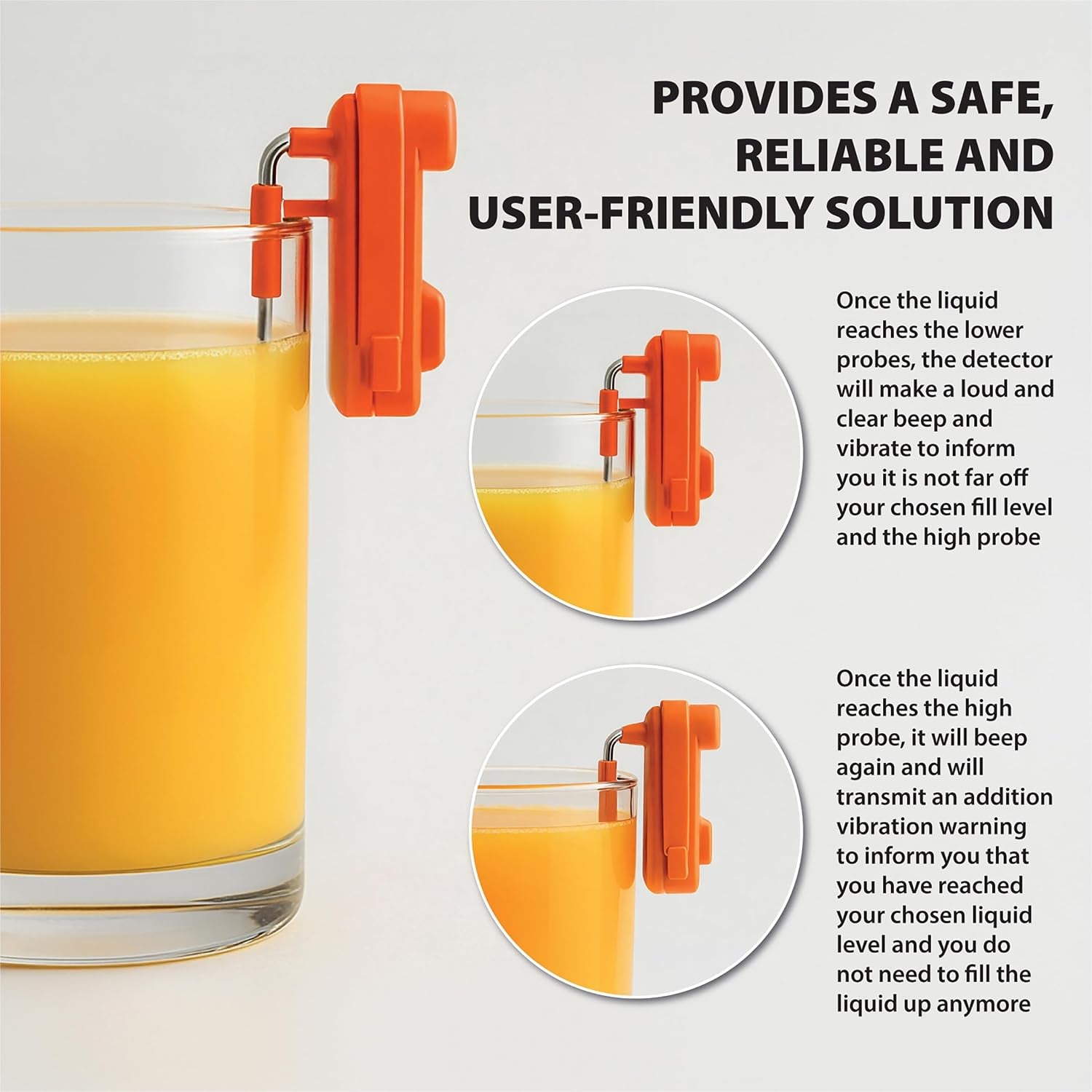 Liquid Level Indicator with Loud Audible Vibrating Alarm to Signal Cup Mug Full for Use by Blind and Visually Impaired Usersorange