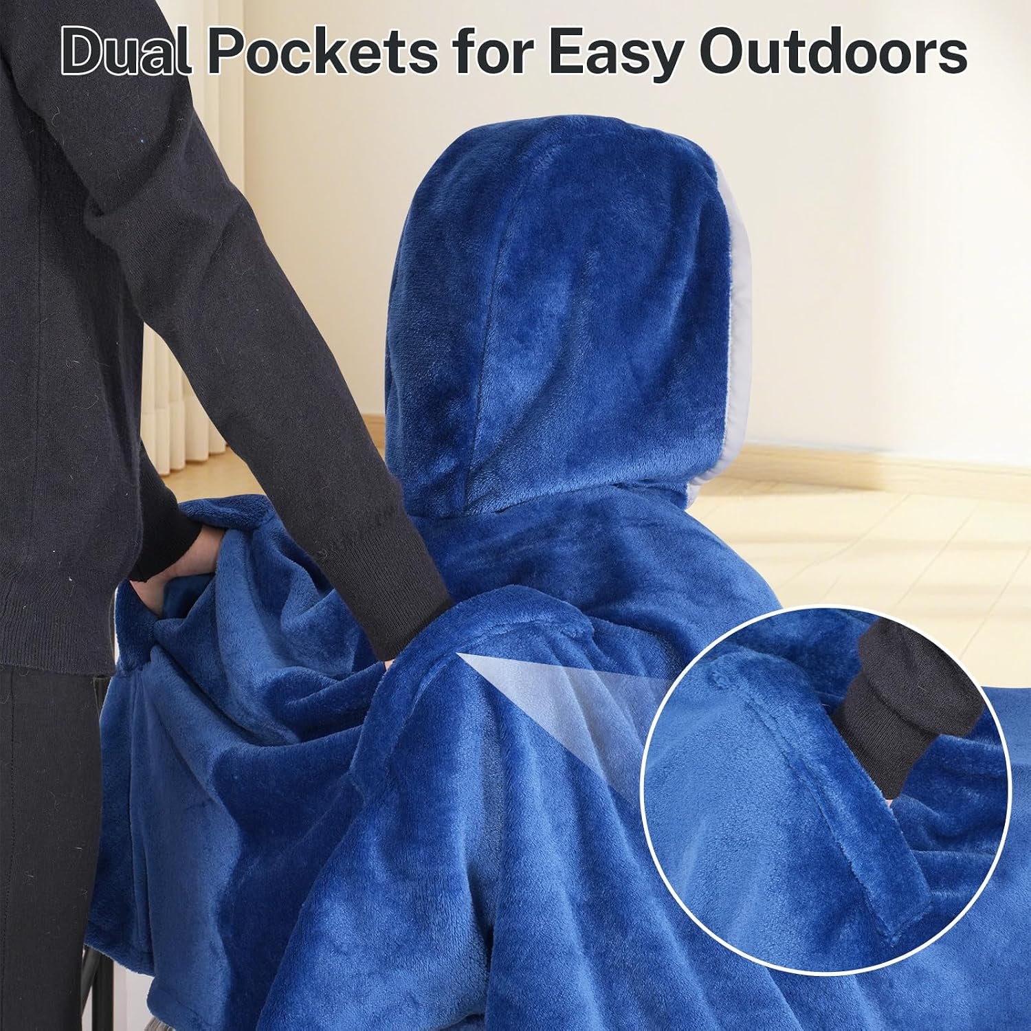 Wheelchair Windproof and Warmth，Hooded, Zipped with 2 Pockets, Double - Layer Soft Fleece,Soft & Skin - Friendly,Perfect for Keeping Wheelchair Users Cozy